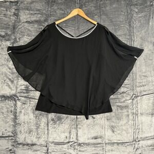 Chaus Women's Large Black Sheer Overlay Rhinestone Accent Open Back Dressy